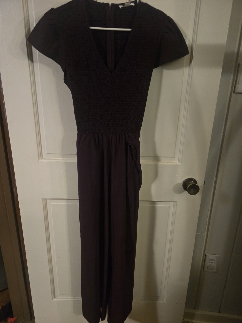 Calvin Klein Burgundy Wide-Leg Jumpsuit V-Neck Short Sleeve Zip, Size 8 #260